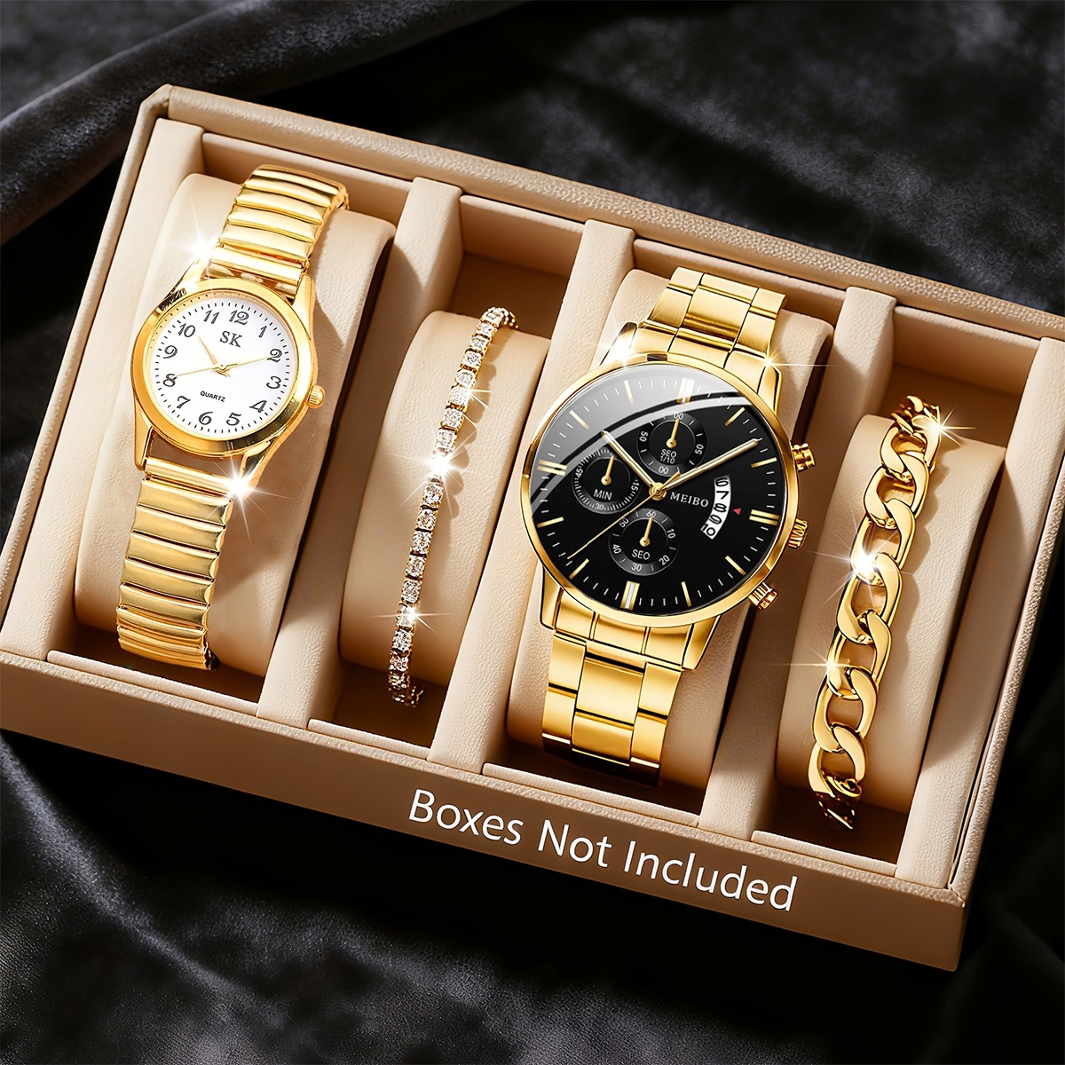 Men Accessories Elegant - 4PCS Fashion Couples Watches Bracelets Set