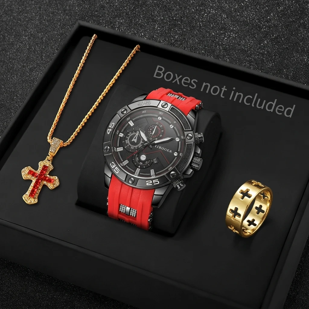 Men Accessories Gadgets - 3PCS Fashion Male Sports Watch Cross