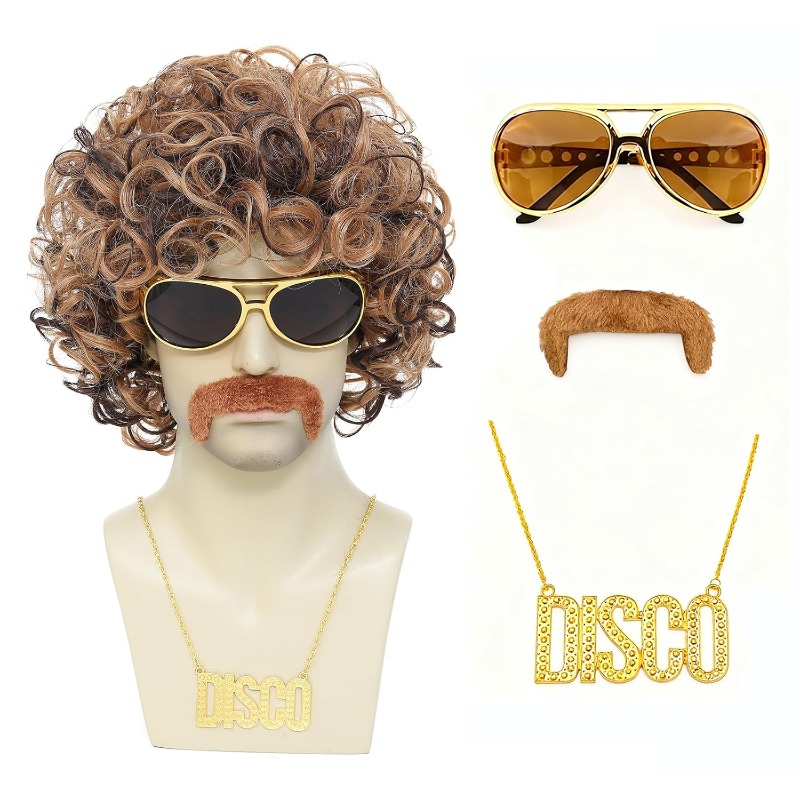 70s 80s Disco Costume Wig Set- - Men'S Accessories In The 80S recension och pris
